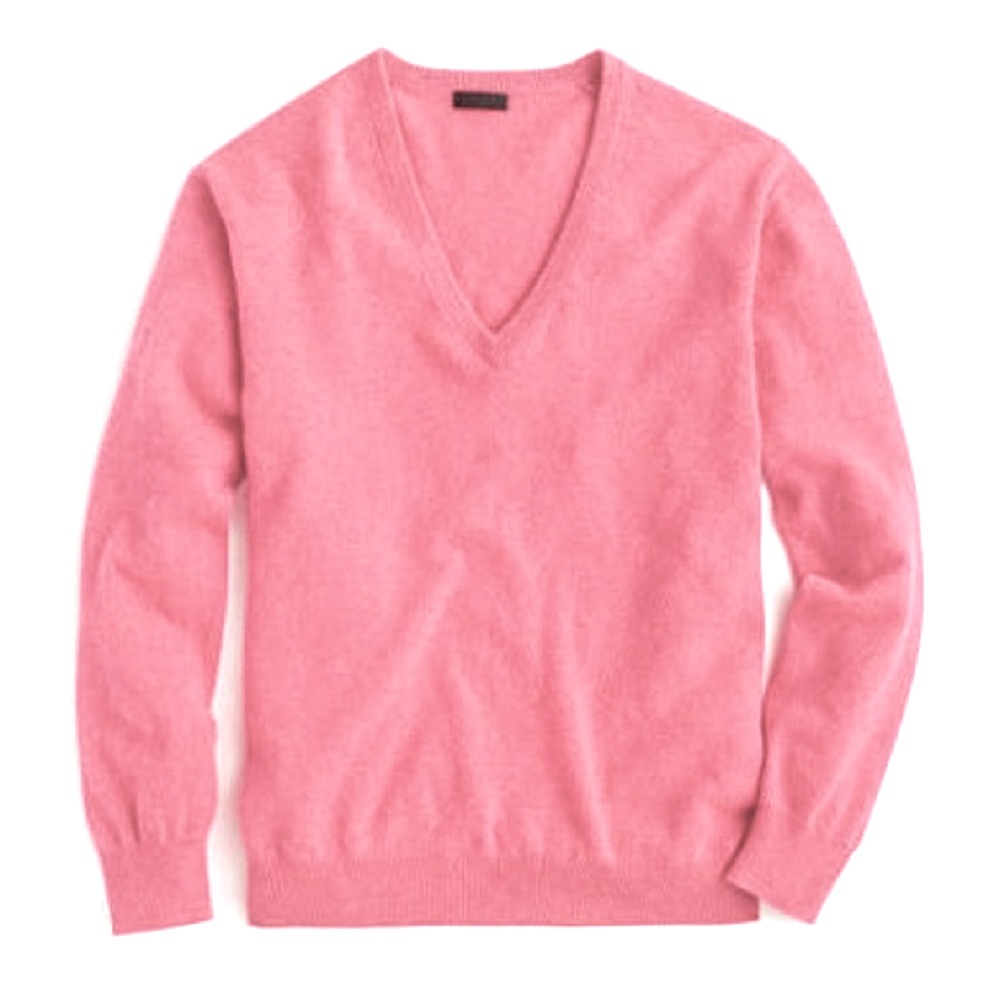 J. Crew Cashmere V-Neck Sweater Classic Style.Rose Pink, vibrant & comfy